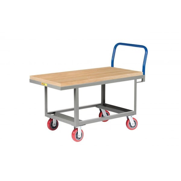 Work-Ht Platform Truck, 2000 lb, Butcher Block, Lower Shelf, Fixed Ht